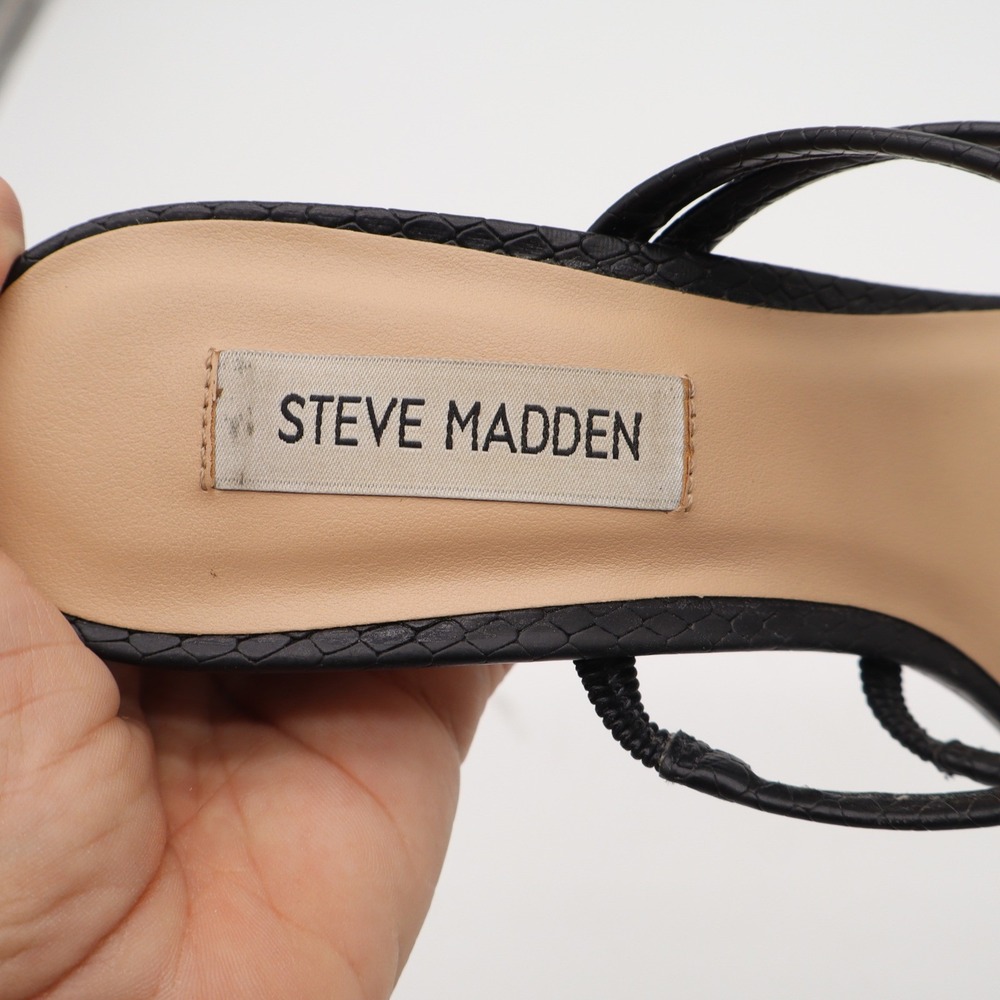 Steve Madden Womens Black Snakeskin Embossed Square Toe Strappy Heels 8.5 - Picture 6 of 12